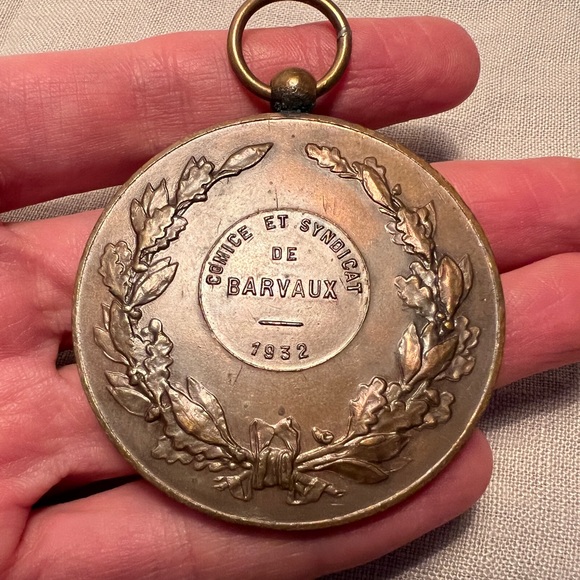 Vintage French Belgian large bronze cow medal agricultural heavy 1932 1930s - Picture 8 of 9